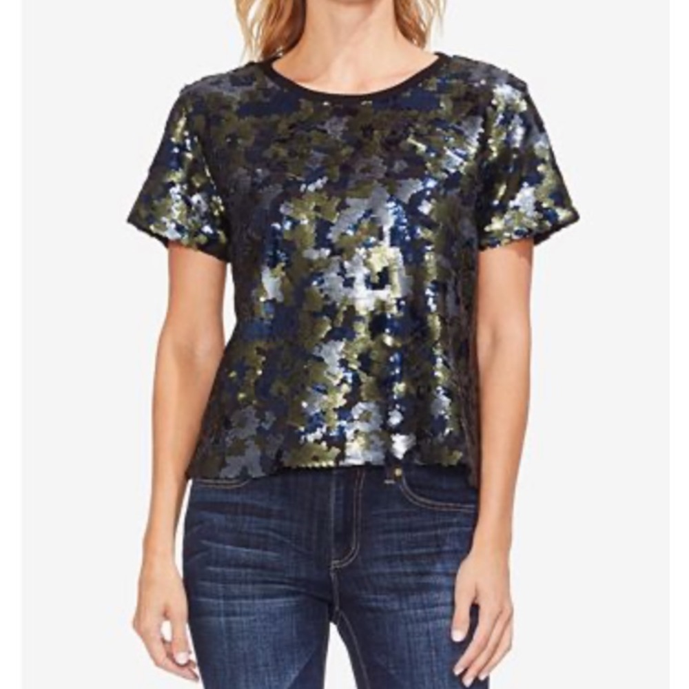 Vince Camuto Sequined Camo Top size medium